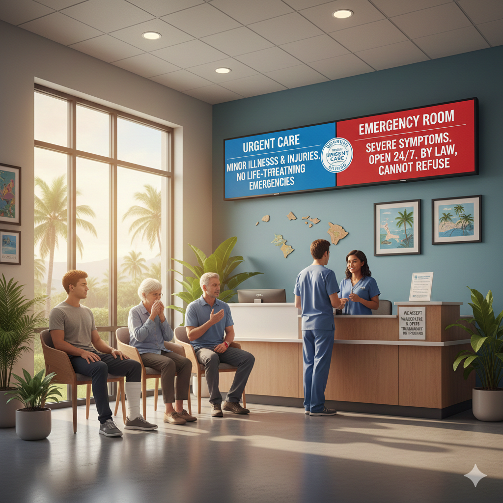Patient being informed about urgent care treatment refusal at a Honolulu clinic.